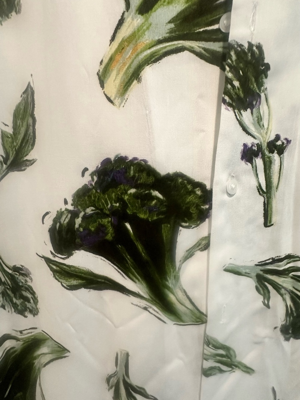 H&M White Short-Sleeve Button-Down Shirt with Green Botanical Print - Picture 3 of 5